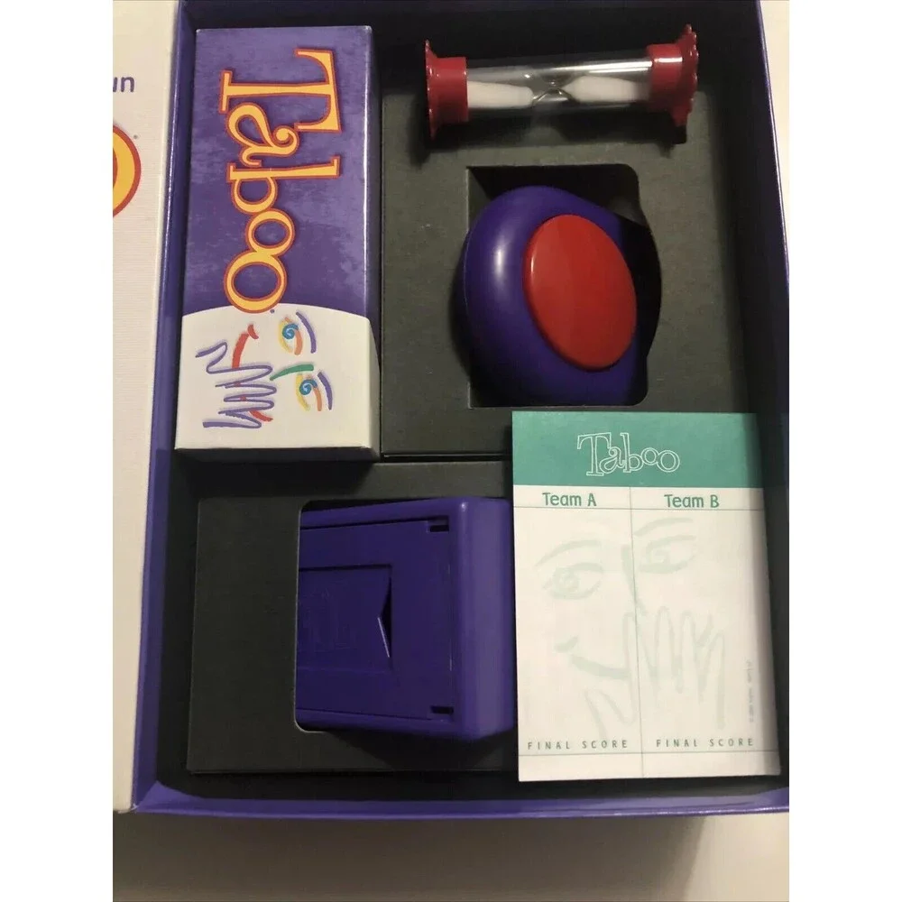 2000 Taboo Game Complete Purple Card Holder, Buzzer, Cards & Score sheet